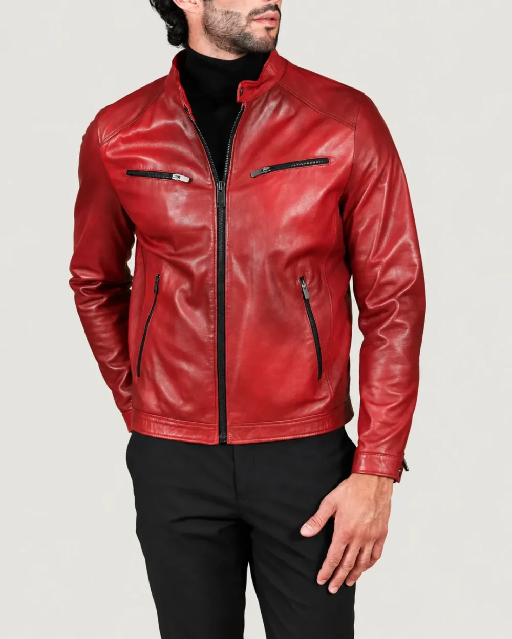 Kilcreggan Four-Zip Red Leather Café Racer Jacket