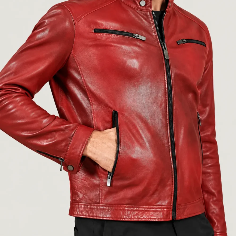 Kilcreggan Four-Zip Red Leather Café Racer Jacket