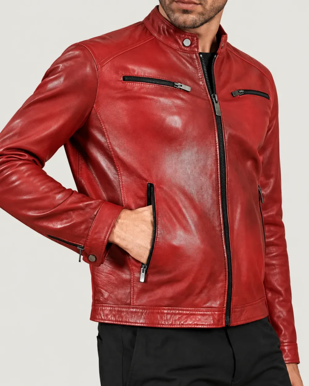 Kilcreggan Four-Zip Red Leather Café Racer Jacket