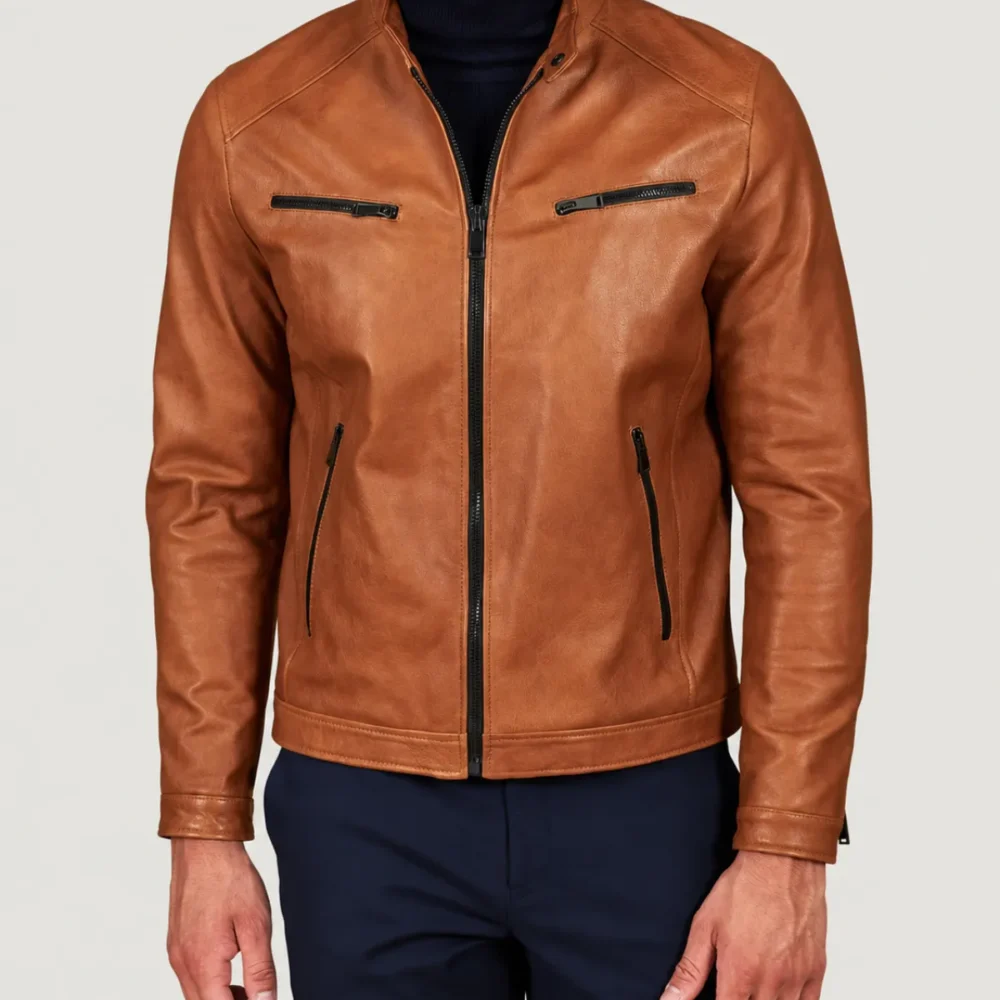 Kilcreggan Four-Zip Tan Leather Café Racer Jacket