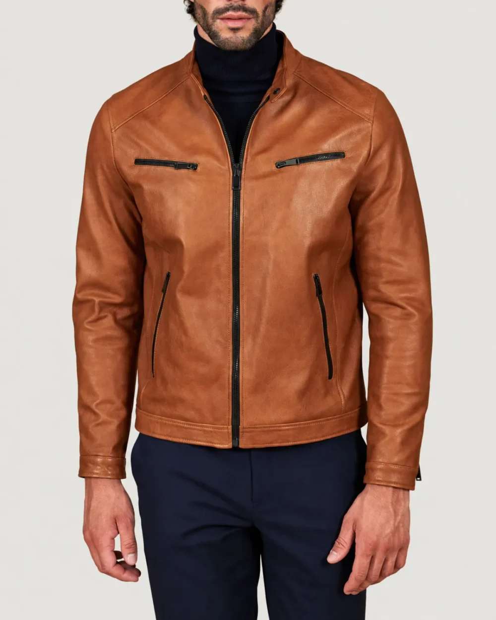 Kilcreggan Four-Zip Tan Leather Café Racer Jacket