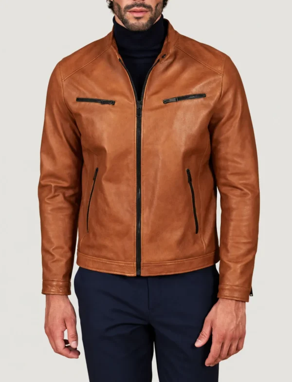 Kilcreggan Four-Zip Tan Leather Café Racer Jacket