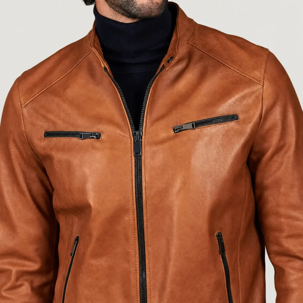 Kilcreggan Four-Zip Tan Leather Café Racer Jacket
