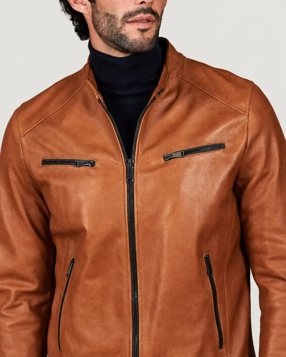 Kilcreggan Four-Zip Tan Leather Café Racer Jacket