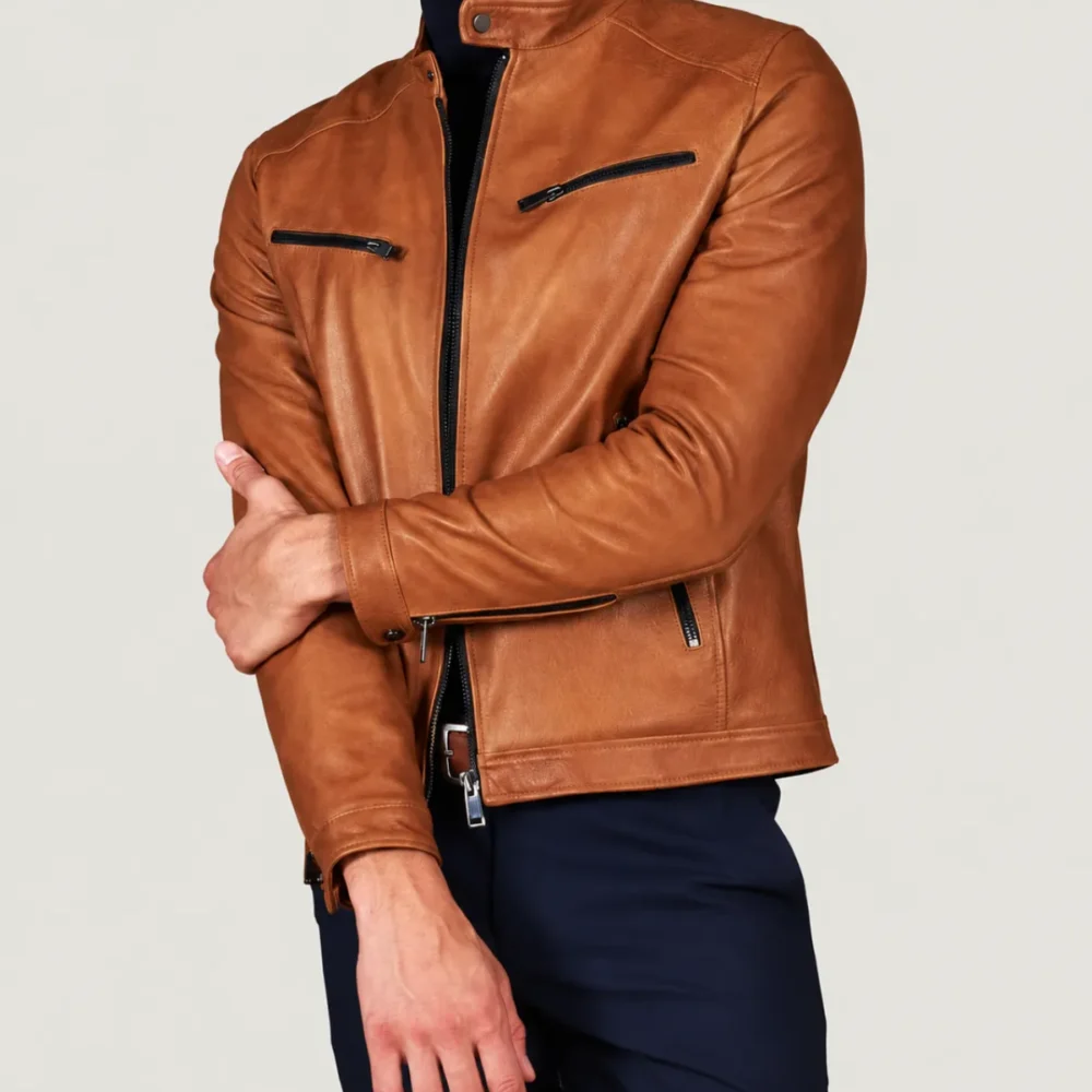 Kilcreggan Four-Zip Tan Leather Café Racer Jacket