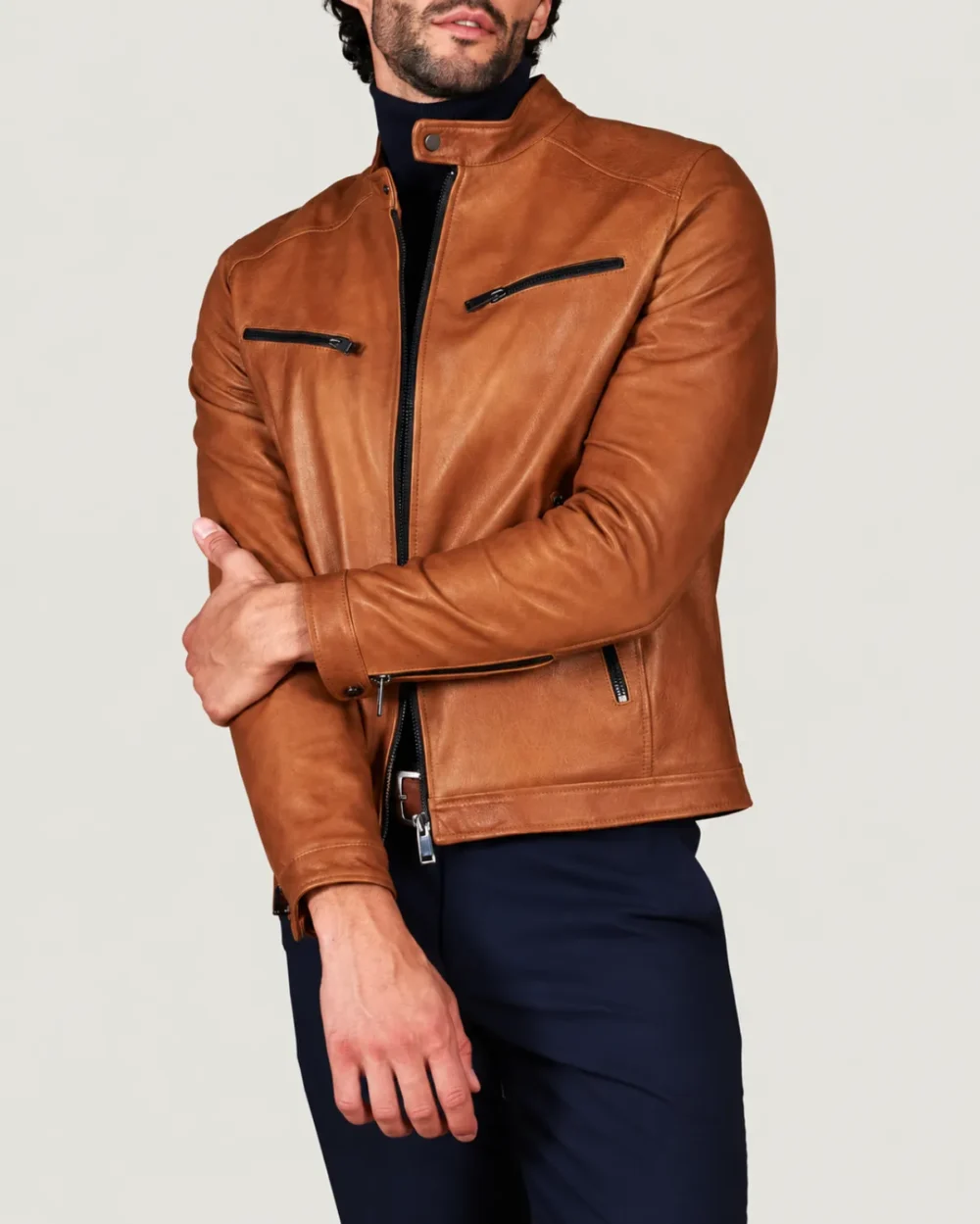 Kilcreggan Four-Zip Tan Leather Café Racer Jacket