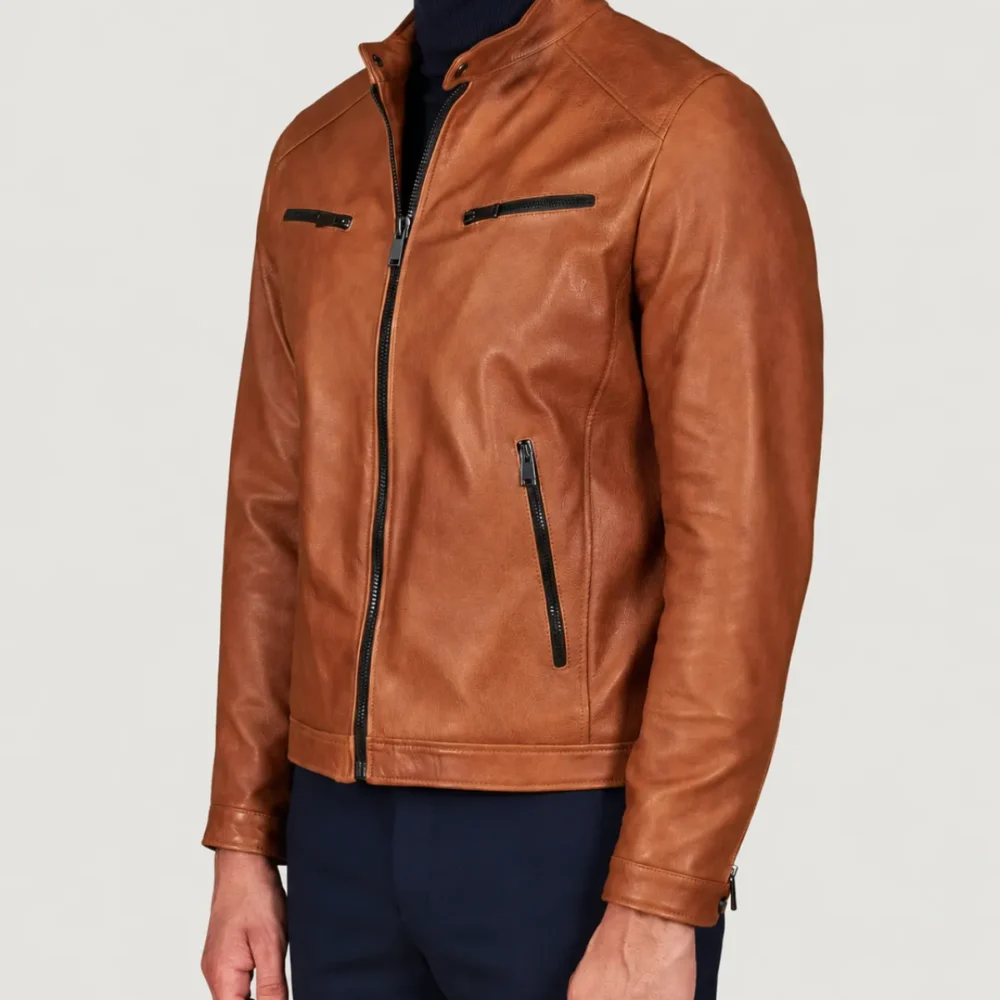 Kilcreggan Four-Zip Tan Leather Café Racer Jacket