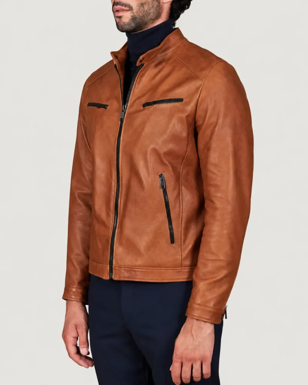 Kilcreggan Four-Zip Tan Leather Café Racer Jacket