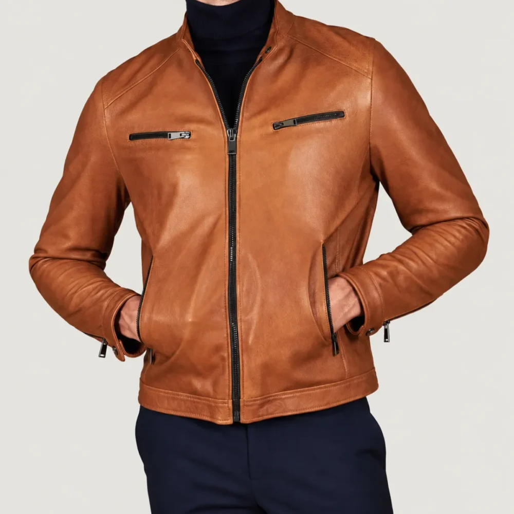 Kilcreggan Four-Zip Tan Leather Café Racer Jacket