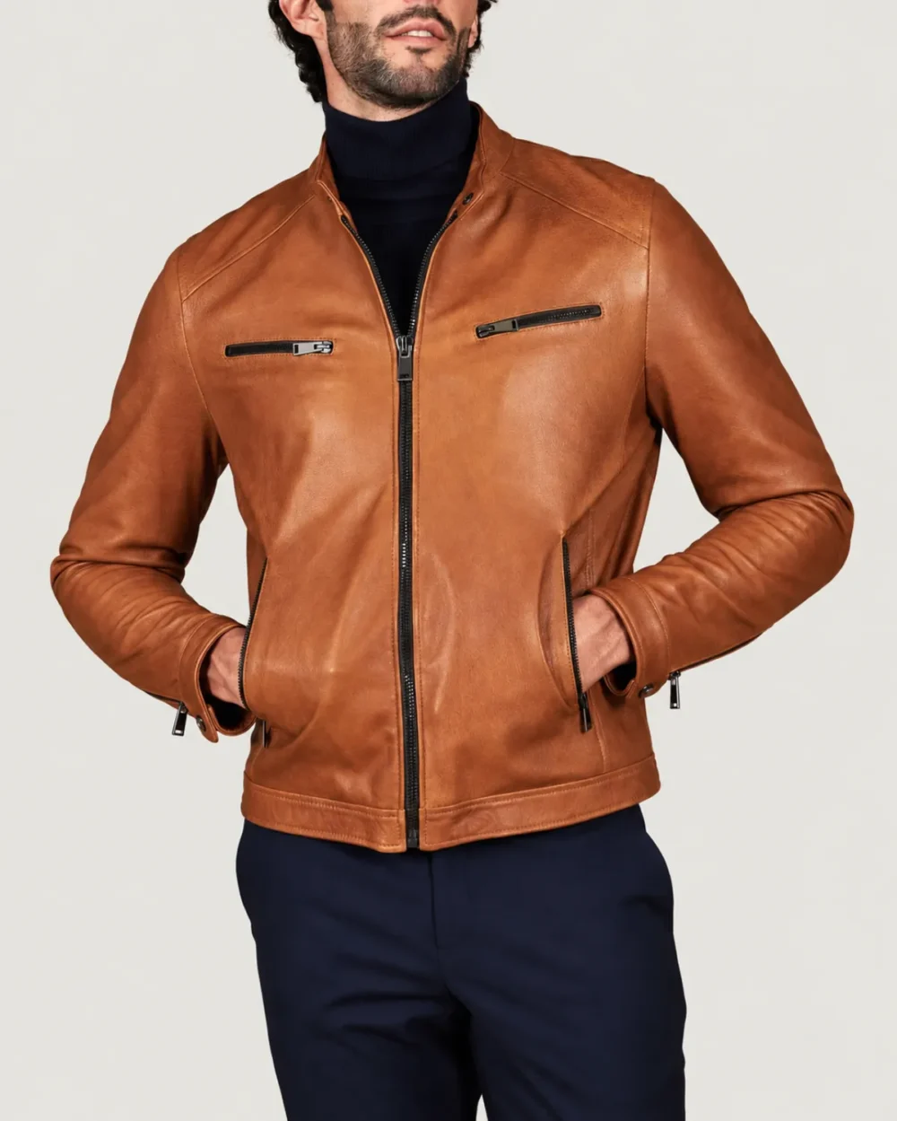 Kilcreggan Four-Zip Tan Leather Café Racer Jacket