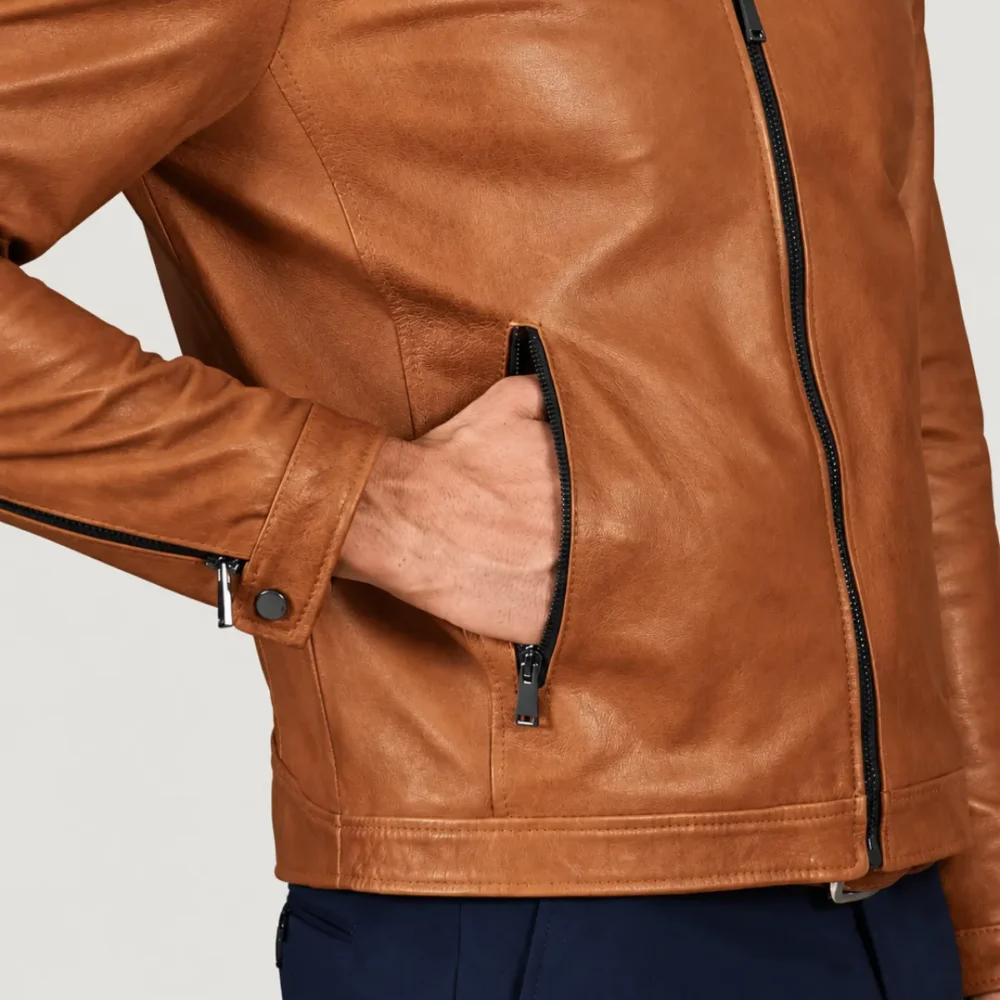 Kilcreggan Four-Zip Tan Leather Café Racer Jacket