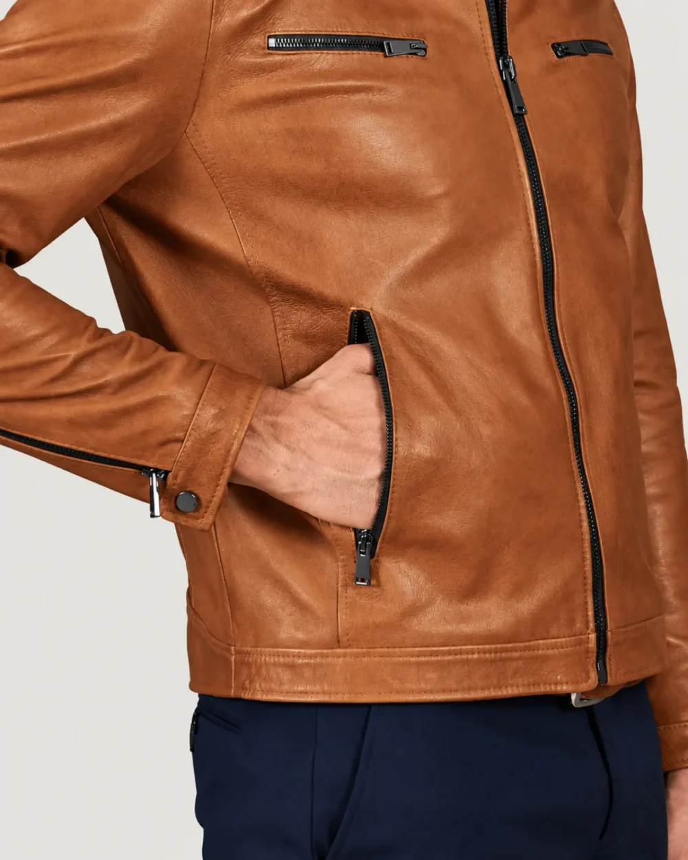 Kilcreggan Four-Zip Tan Leather Café Racer Jacket