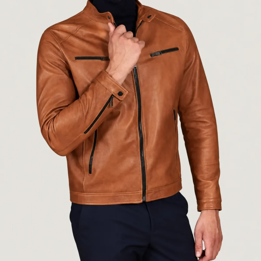 Kilcreggan Four-Zip Tan Leather Café Racer Jacket