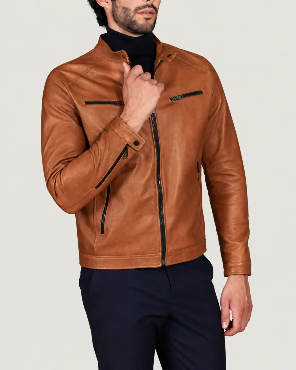 Kilcreggan Four-Zip Tan Leather Café Racer Jacket