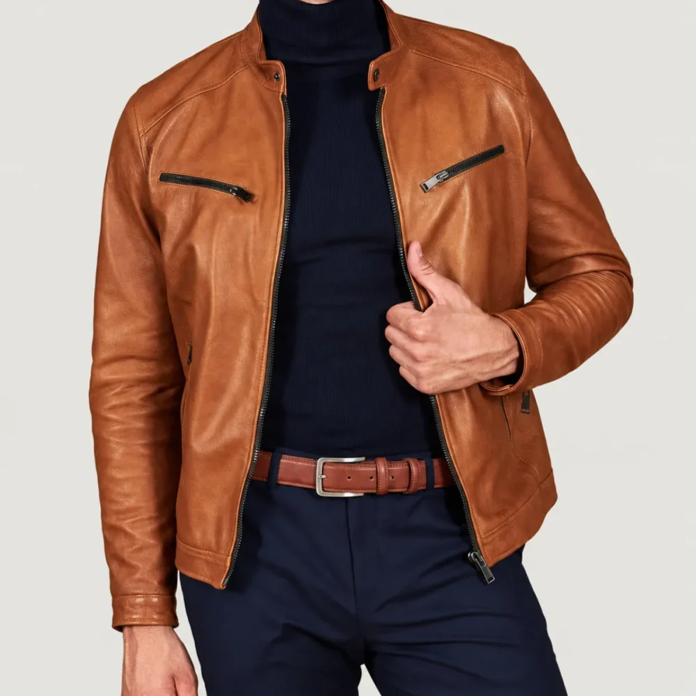 Kilcreggan Four-Zip Tan Leather Café Racer Jacket