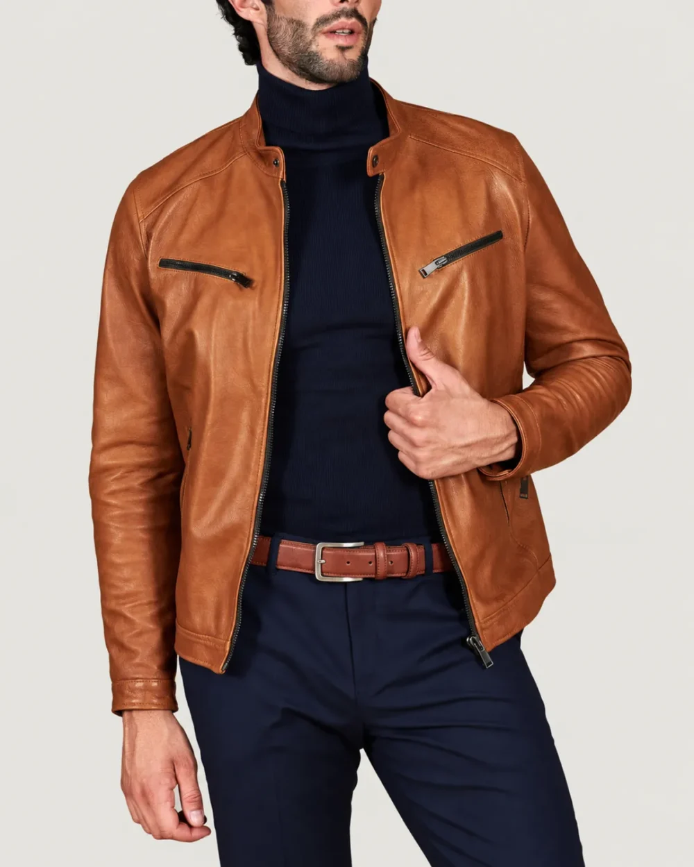 Kilcreggan Four-Zip Tan Leather Café Racer Jacket