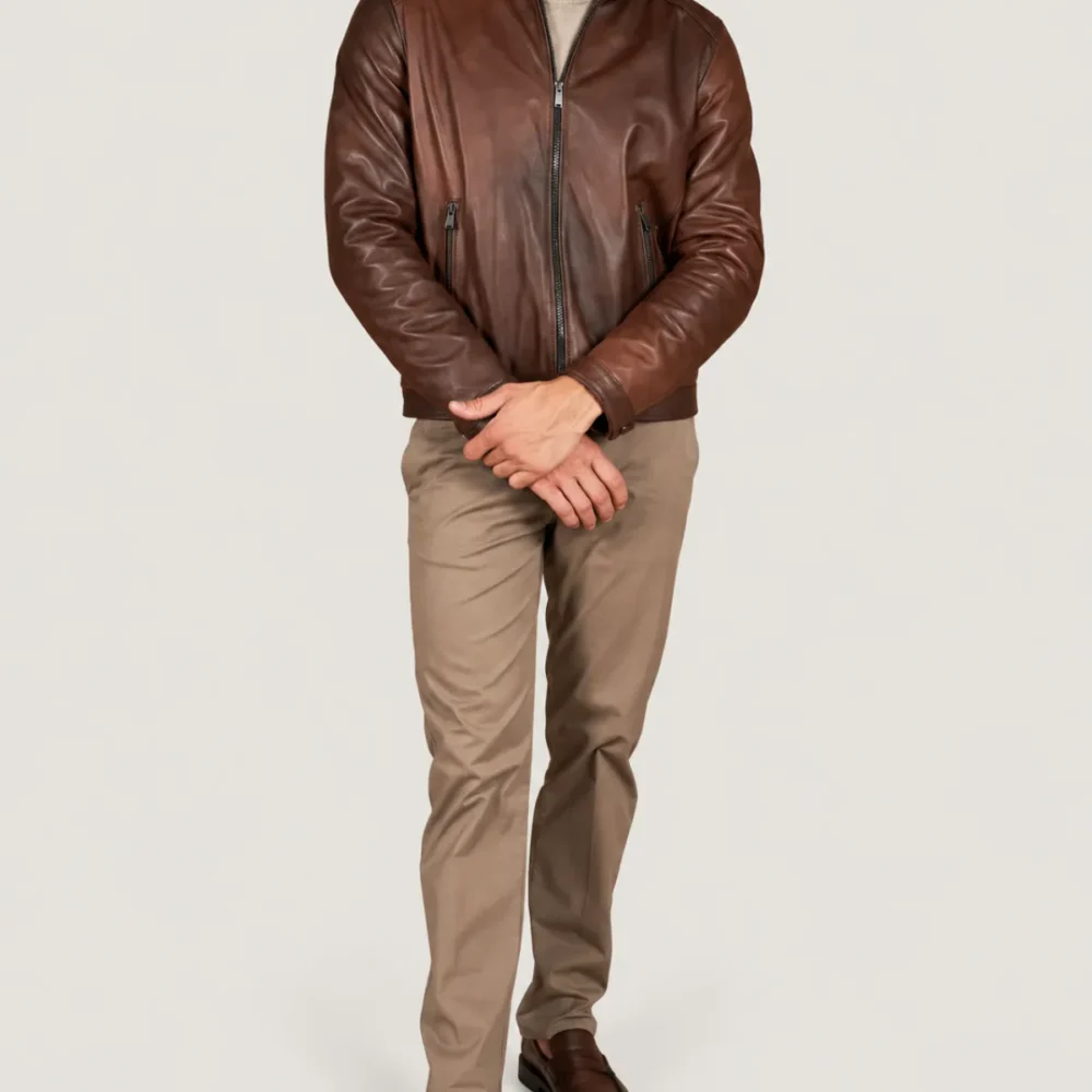 lossiemouth-chestnut-brown-leather-cafe-racer-jacket-full-model Lossiemouth Chestnut Brown Leather Café Racer Jacket
