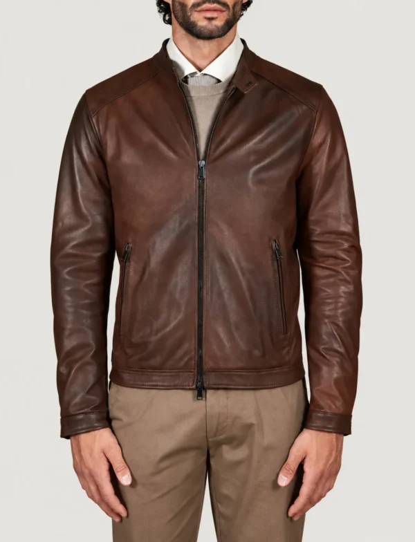 Lossiemouth Chestnut Brown Leather Café Racer Jacket
