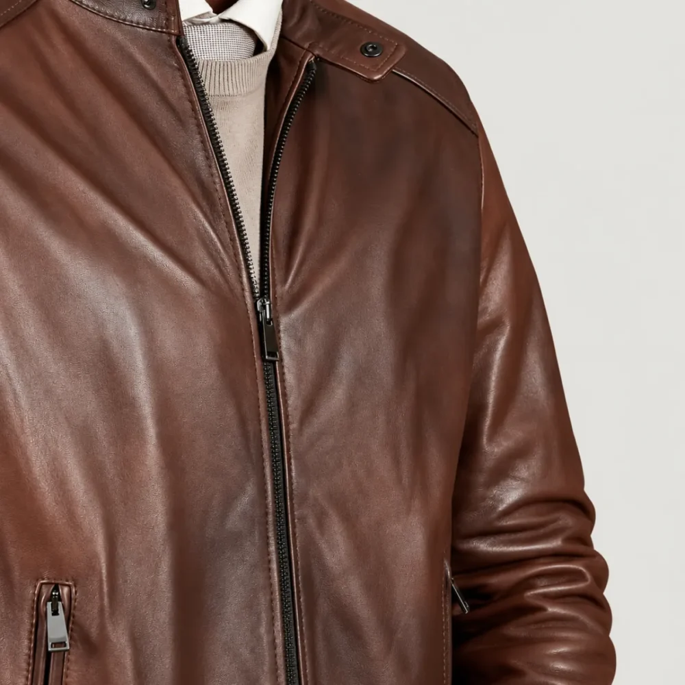 lossiemouth-chestnut-brown-leather-cafe-racer-jacket-zipper Lossiemouth Chestnut Brown Leather Café Racer Jacket