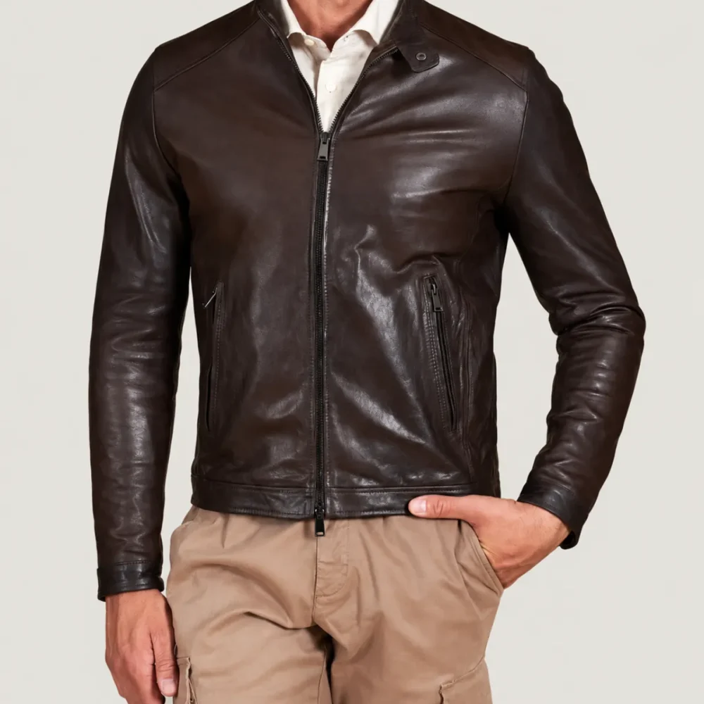 Lossiemouth Dark Brown Leather Café Racer Jacket
