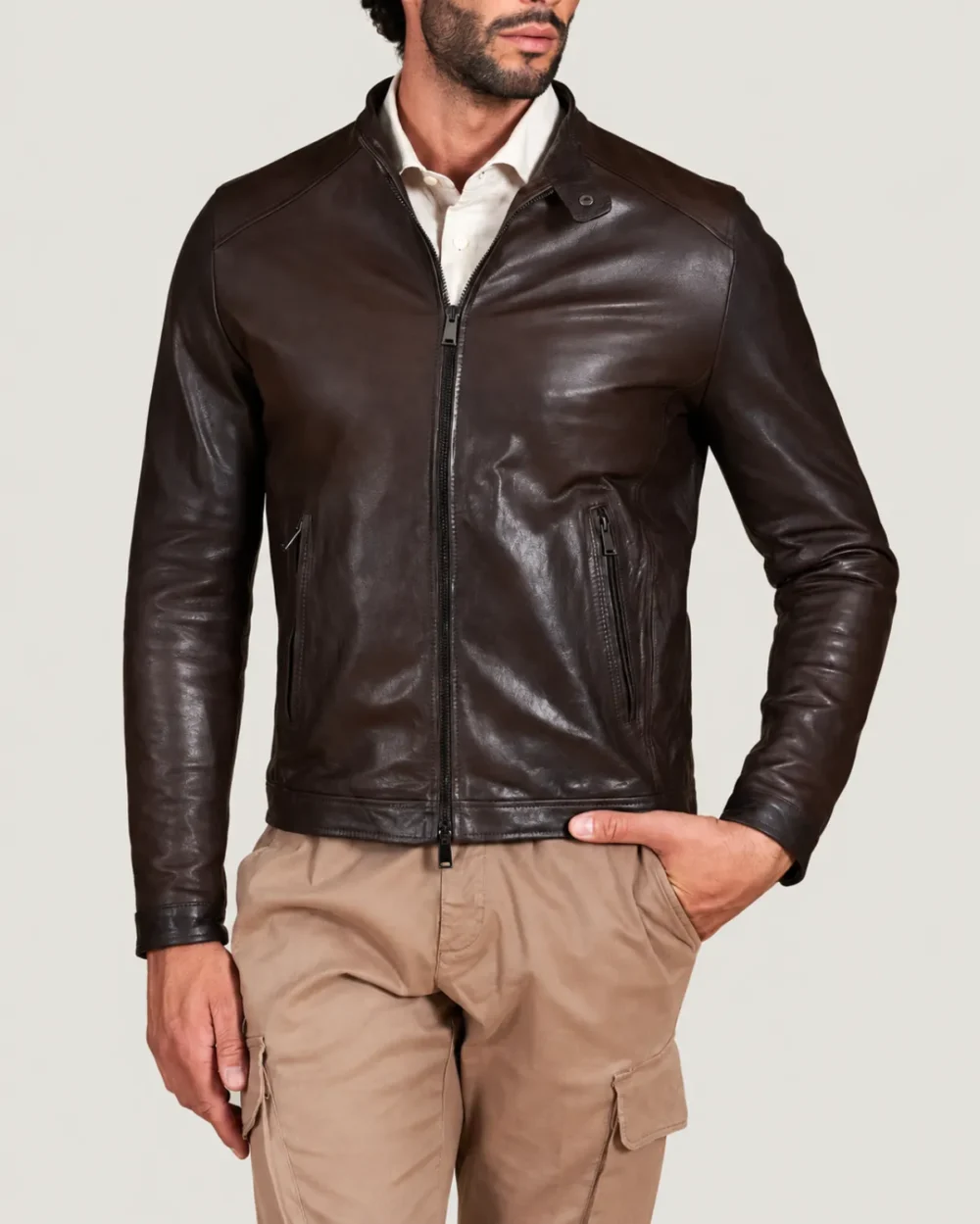 Lossiemouth Dark Brown Leather Café Racer Jacket