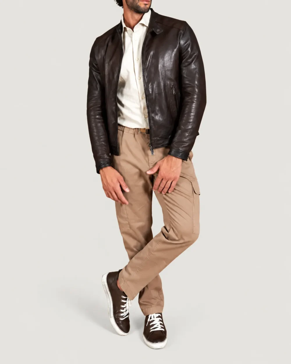 Lossiemouth Dark Brown Leather Café Racer Jacket