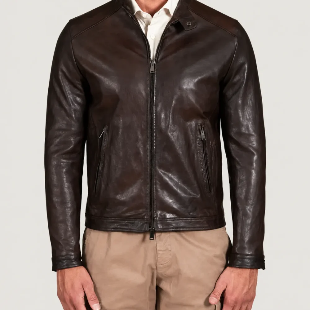 Lossiemouth Dark Brown Leather Café Racer Jacket