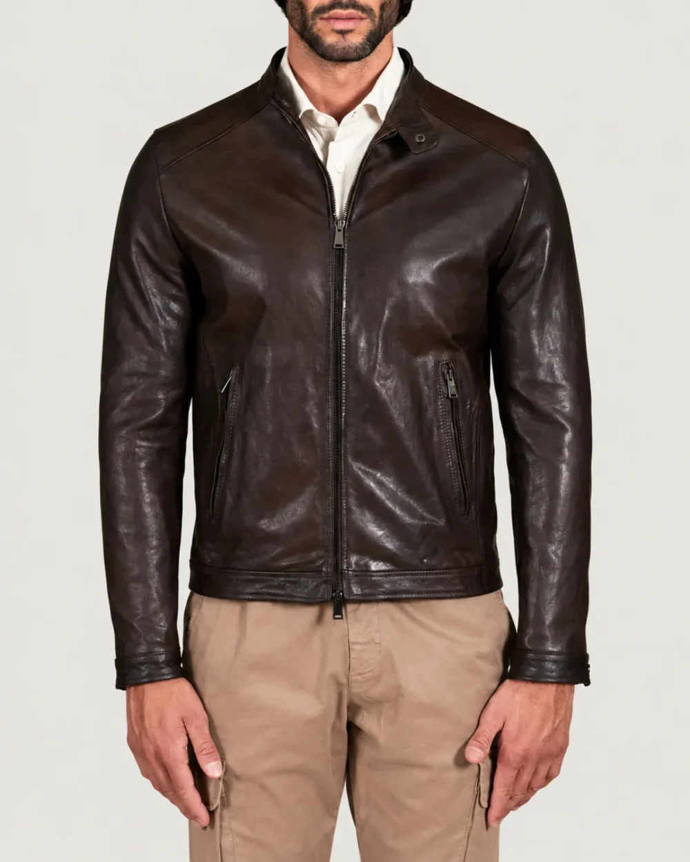 Lossiemouth Dark Brown Leather Café Racer Jacket