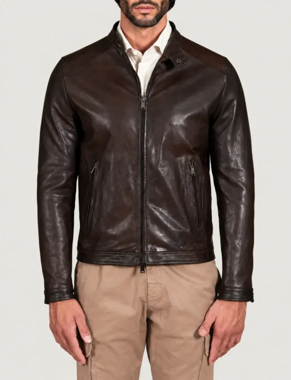 Lossiemouth Dark Brown Leather Café Racer Jacket
