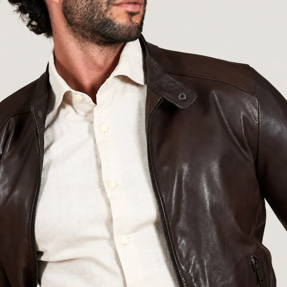 Lossiemouth Dark Brown Leather Café Racer Jacket