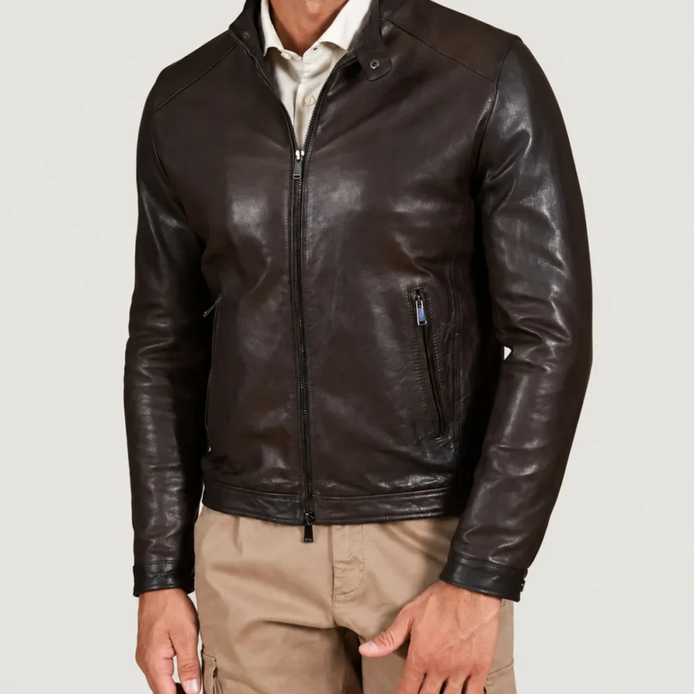 Lossiemouth Dark Brown Leather Café Racer Jacket