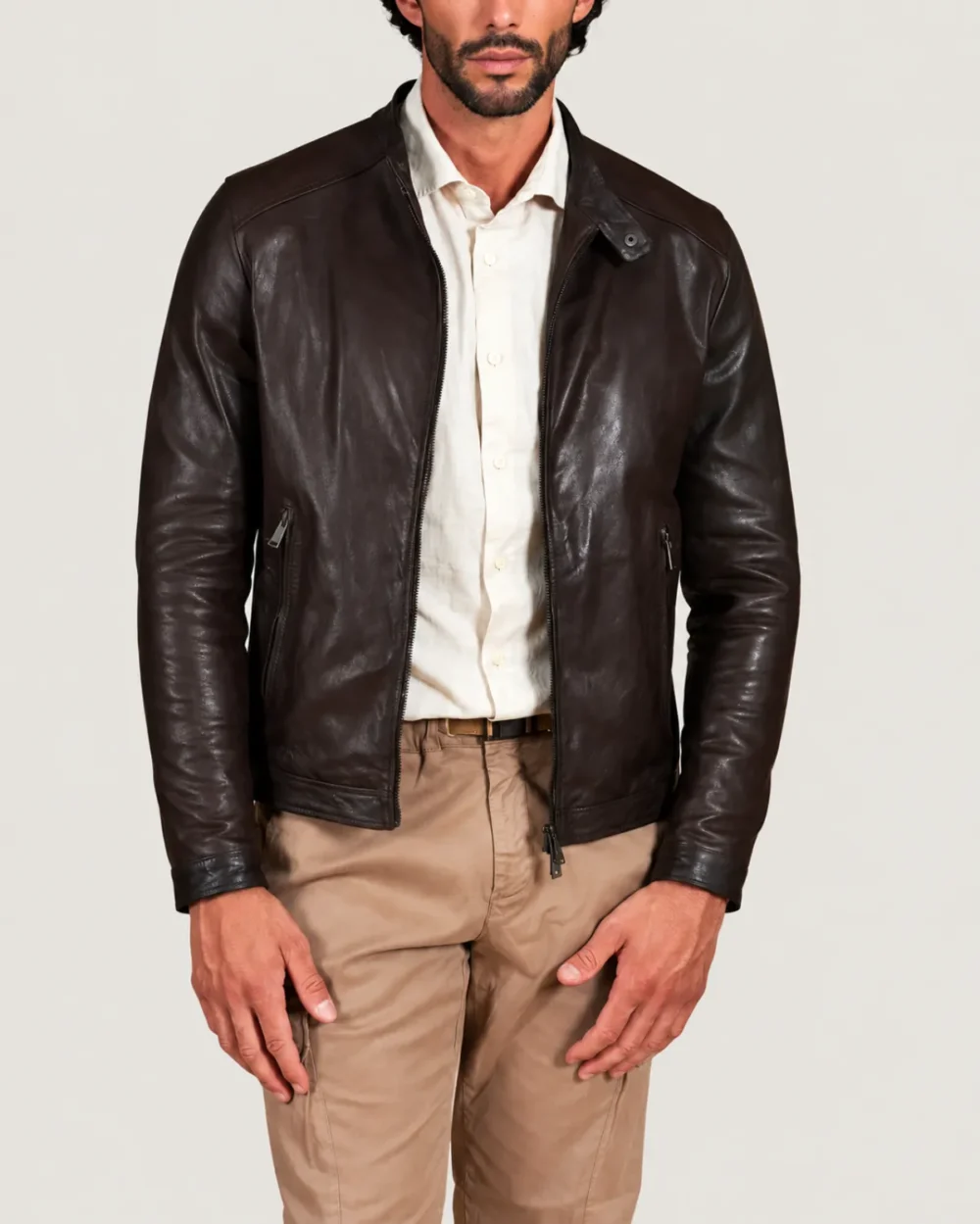 Lossiemouth Dark Brown Leather Café Racer Jacket