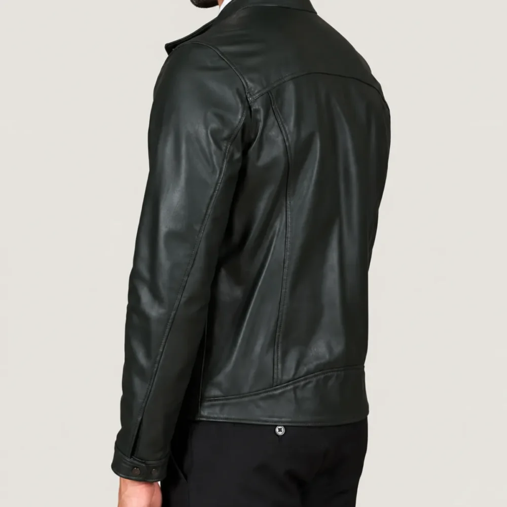 lossiemouth-forest-green-leather-cafe-racer-jacket-back Lossiemouth Forest Green Leather Café Racer Jacket