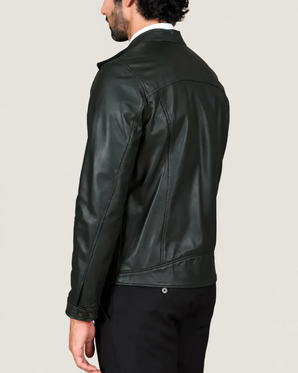 lossiemouth-forest-green-leather-cafe-racer-jacket-back Lossiemouth Forest Green Leather Café Racer Jacket