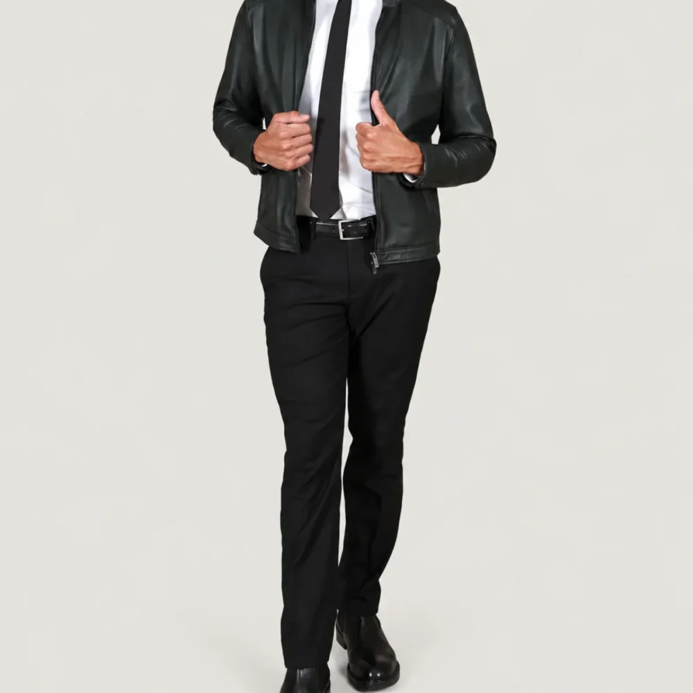 lossiemouth-forest-green-leather-cafe-racer-jacket-full Lossiemouth Forest Green Leather Café Racer Jacket