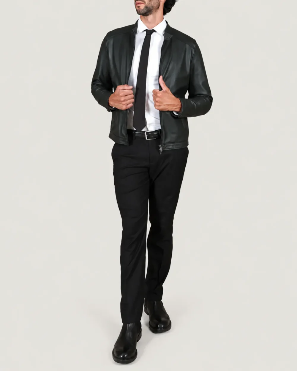 lossiemouth-forest-green-leather-cafe-racer-jacket-full Lossiemouth Forest Green Leather Café Racer Jacket
