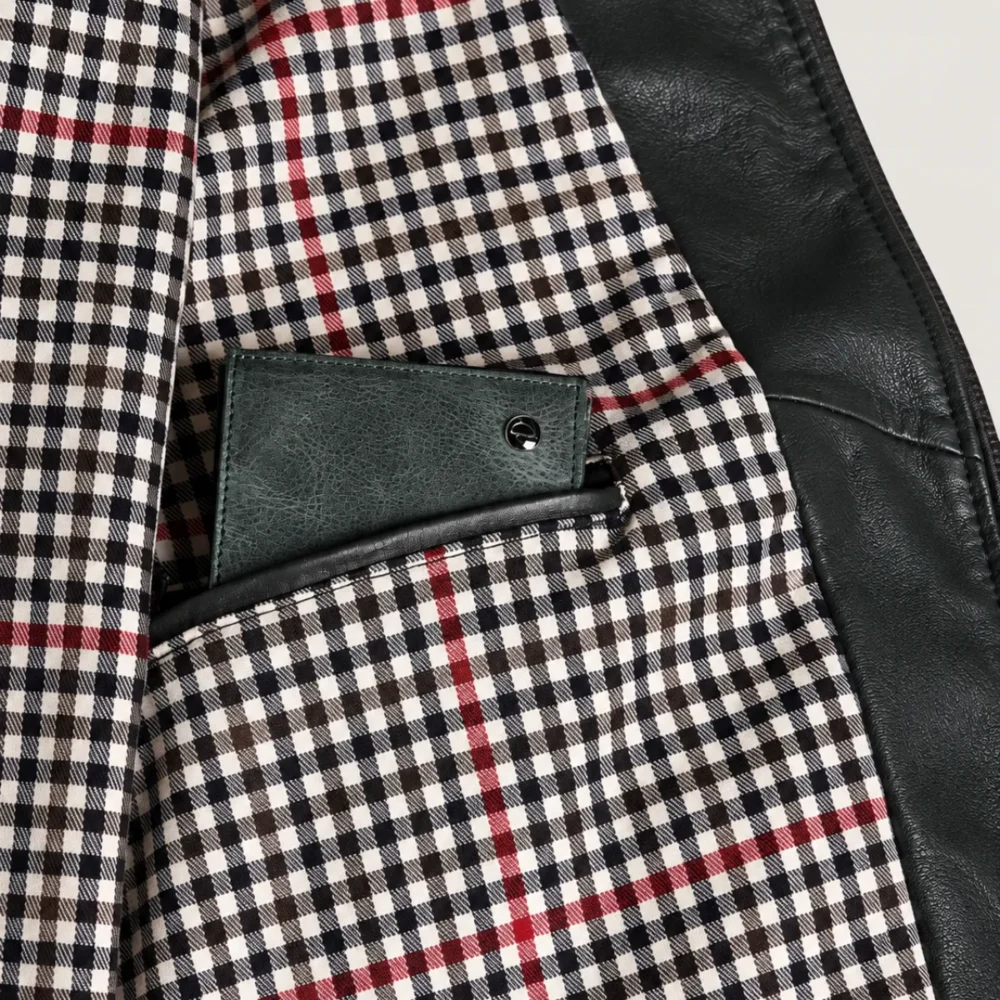 lossiemouth-forest-green-leather-cafe-racer-jacket-inner Lossiemouth Forest Green Leather Café Racer Jacket