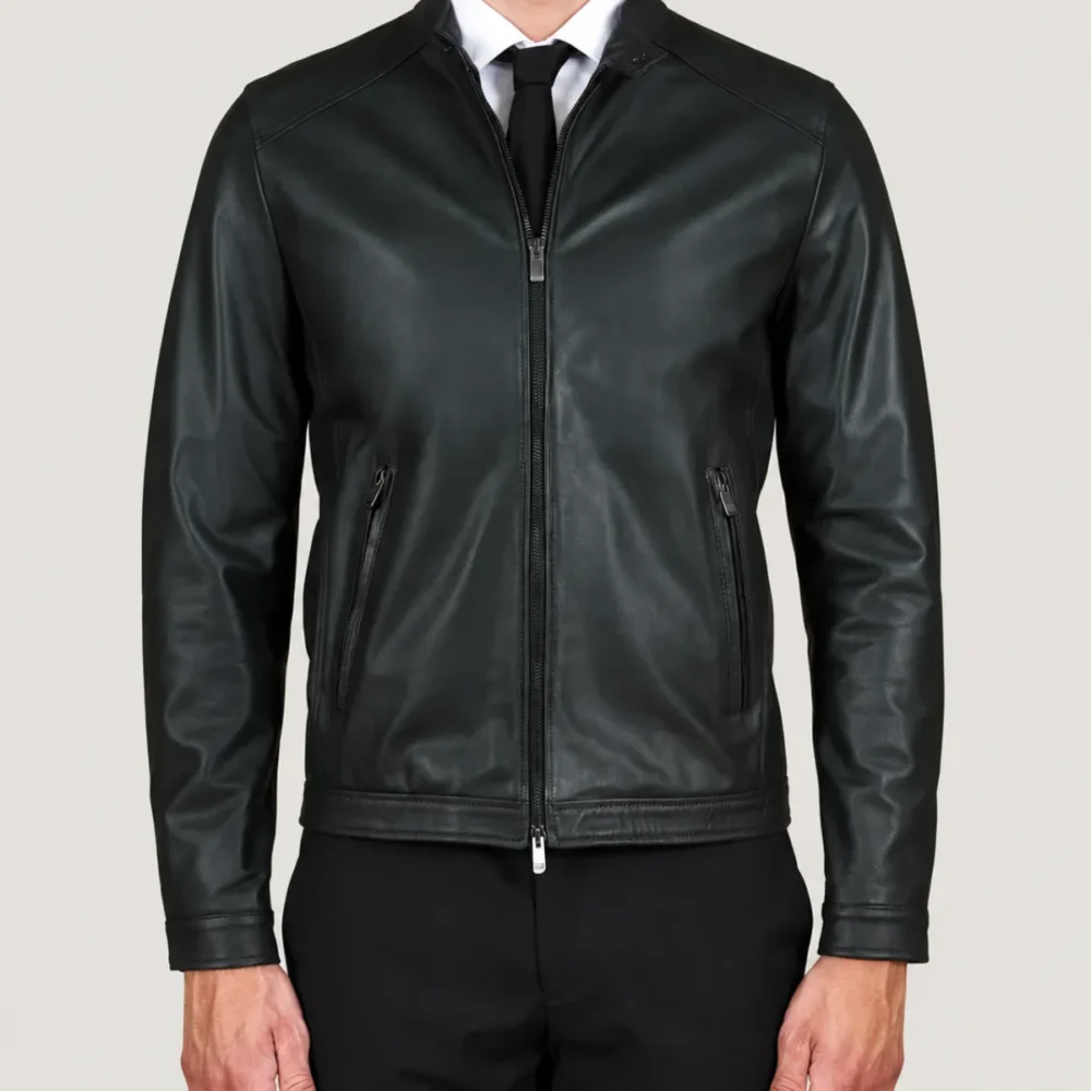 lossiemouth-forest-green-leather-cafe-racer-jacket-main (1) Lossiemouth Forest Green Leather Café Racer Jacket