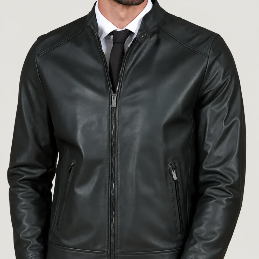lossiemouth-forest-green-leather-cafe-racer-jacket-main Lossiemouth Forest Green Leather Café Racer Jacket