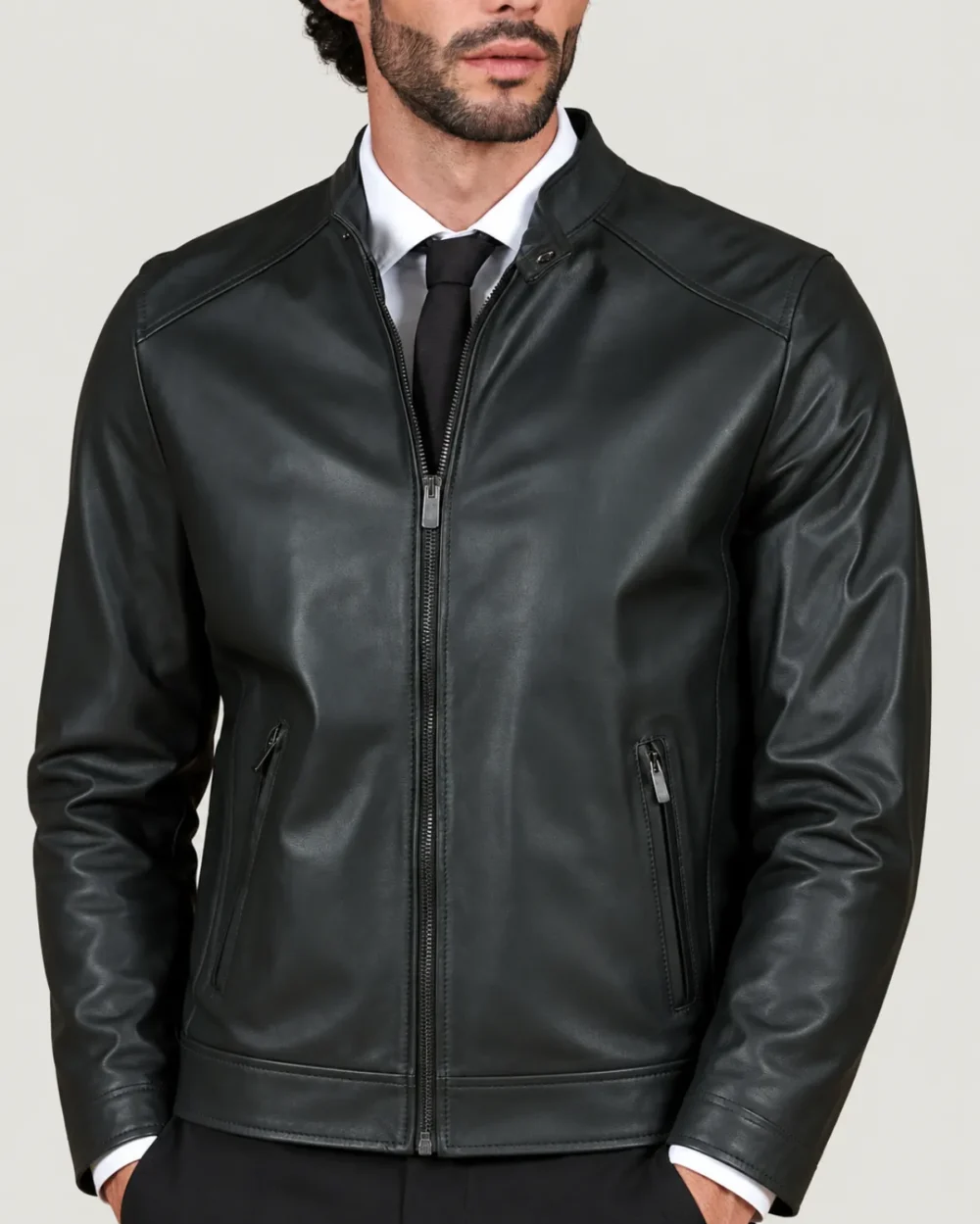 lossiemouth-forest-green-leather-cafe-racer-jacket-main Lossiemouth Forest Green Leather Café Racer Jacket