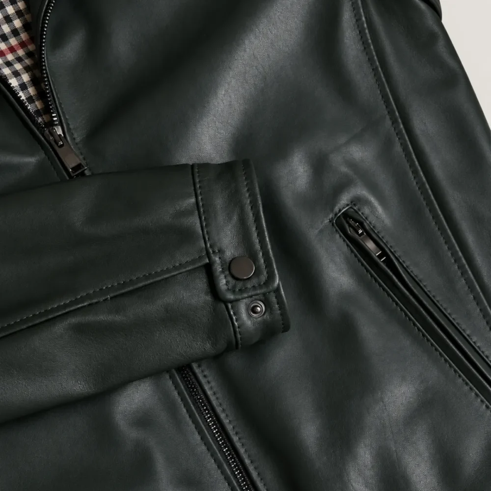 lossiemouth-forest-green-leather-cafe-racer-jacket-raw Lossiemouth Forest Green Leather Café Racer Jacket