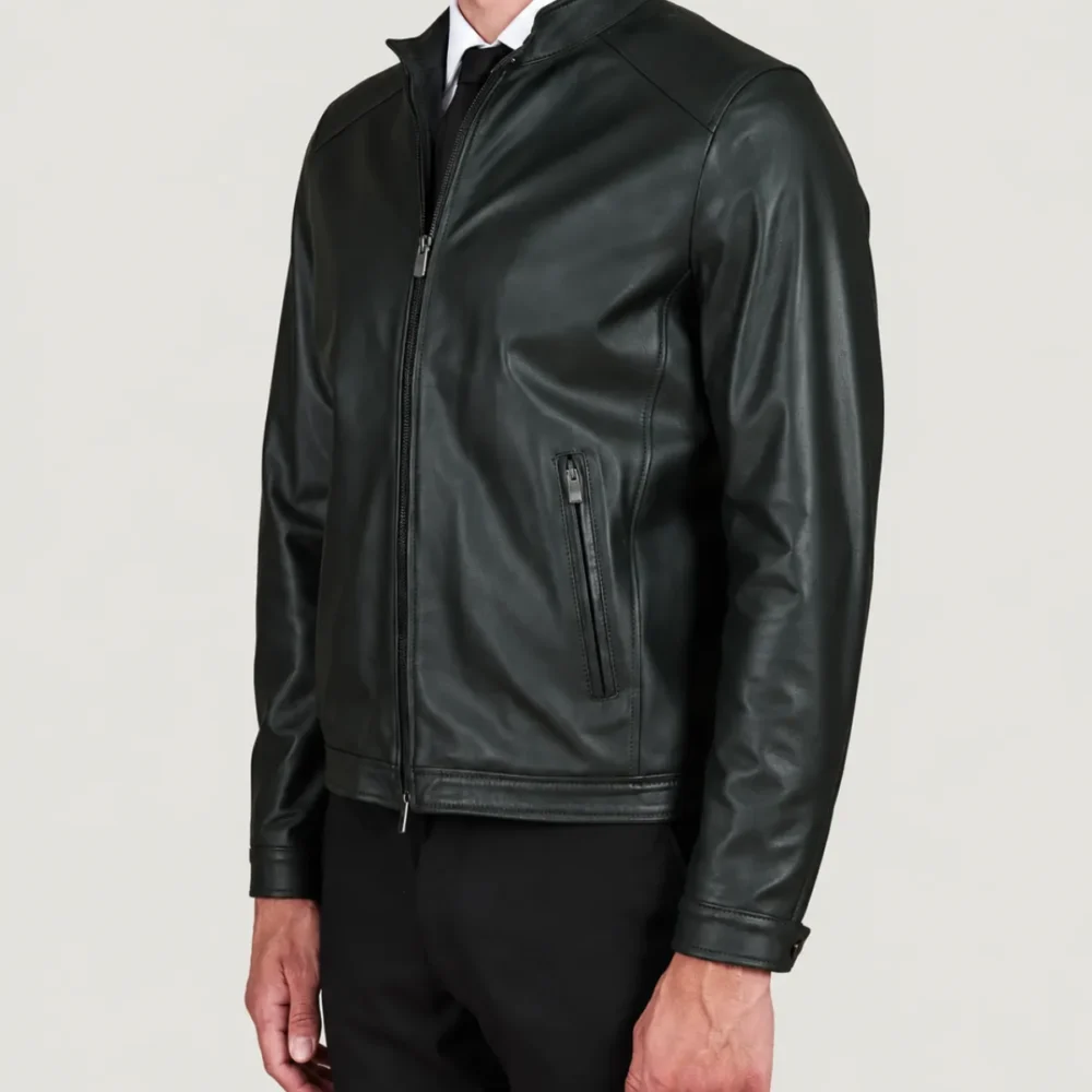 lossiemouth-forest-green-leather-cafe-racer-jacket-side Lossiemouth Forest Green Leather Café Racer Jacket