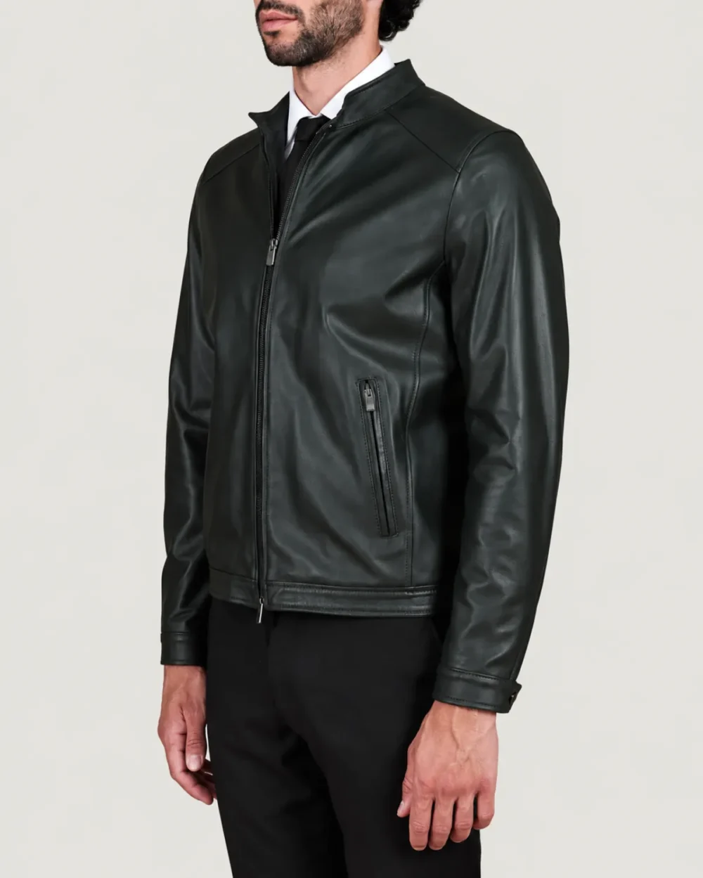 lossiemouth-forest-green-leather-cafe-racer-jacket-side Lossiemouth Forest Green Leather Café Racer Jacket