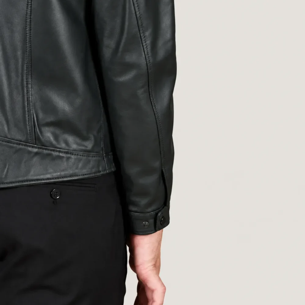 lossiemouth-forest-green-leather-cafe-racer-jacket-sleeves Lossiemouth Forest Green Leather Café Racer Jacket