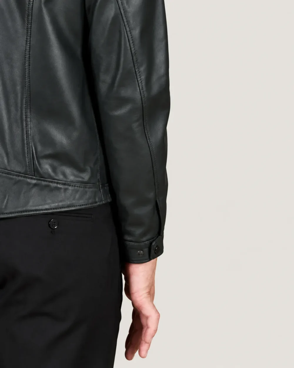 lossiemouth-forest-green-leather-cafe-racer-jacket-sleeves Lossiemouth Forest Green Leather Café Racer Jacket