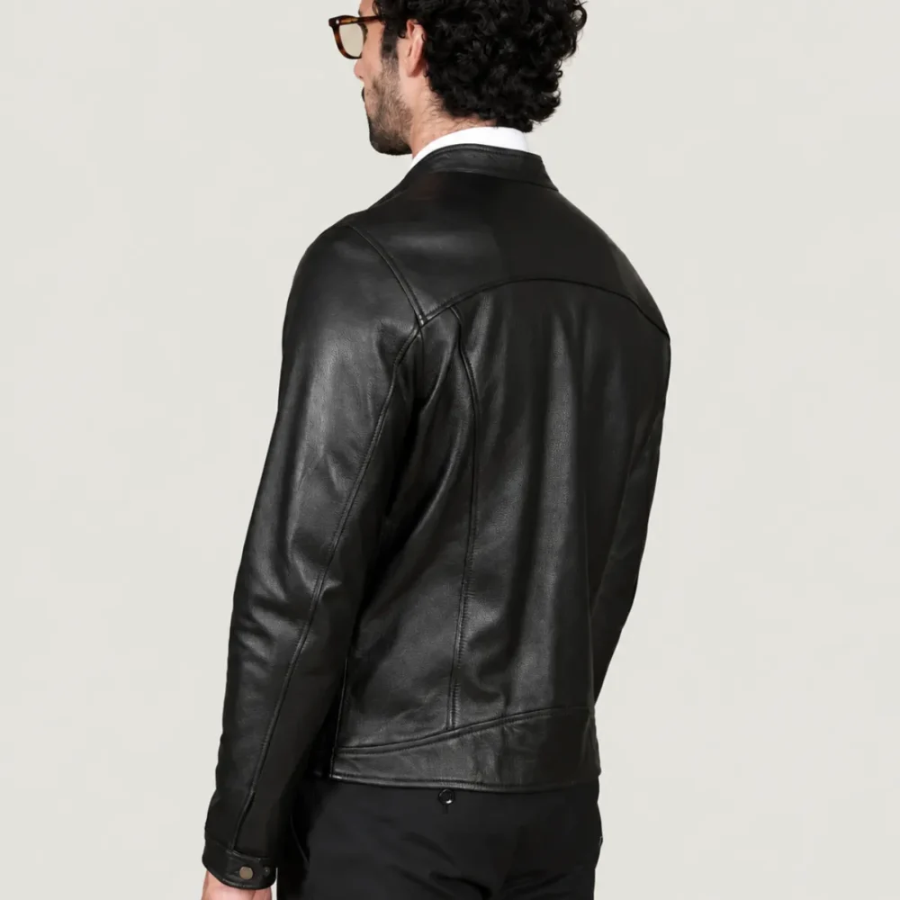 Lossiemouth Grained Black Leather Café Racer Jacket