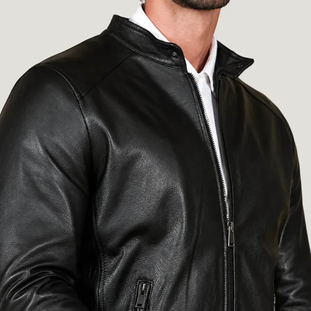 Lossiemouth Grained Black Leather Café Racer Jacket
