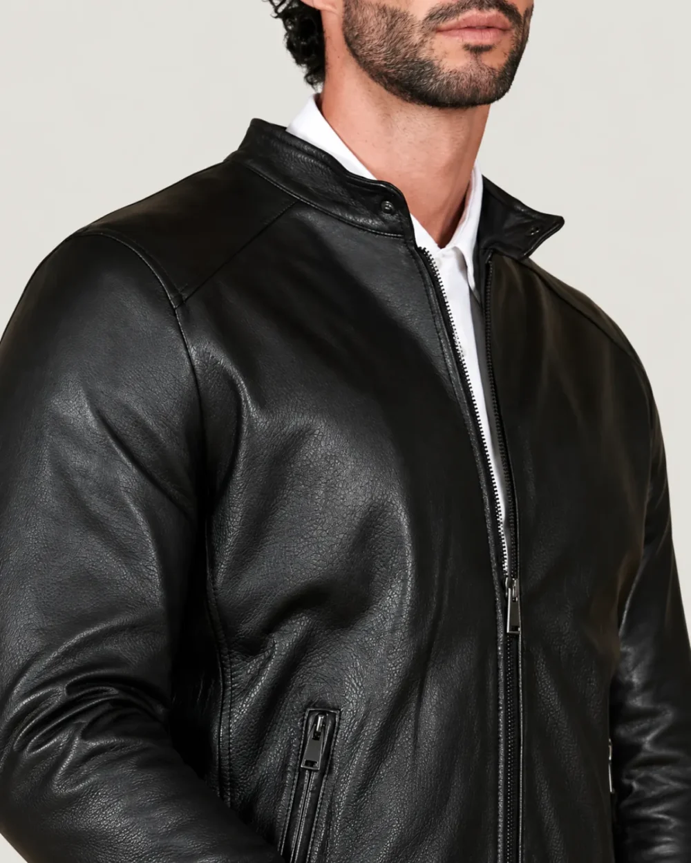 Lossiemouth Grained Black Leather Café Racer Jacket