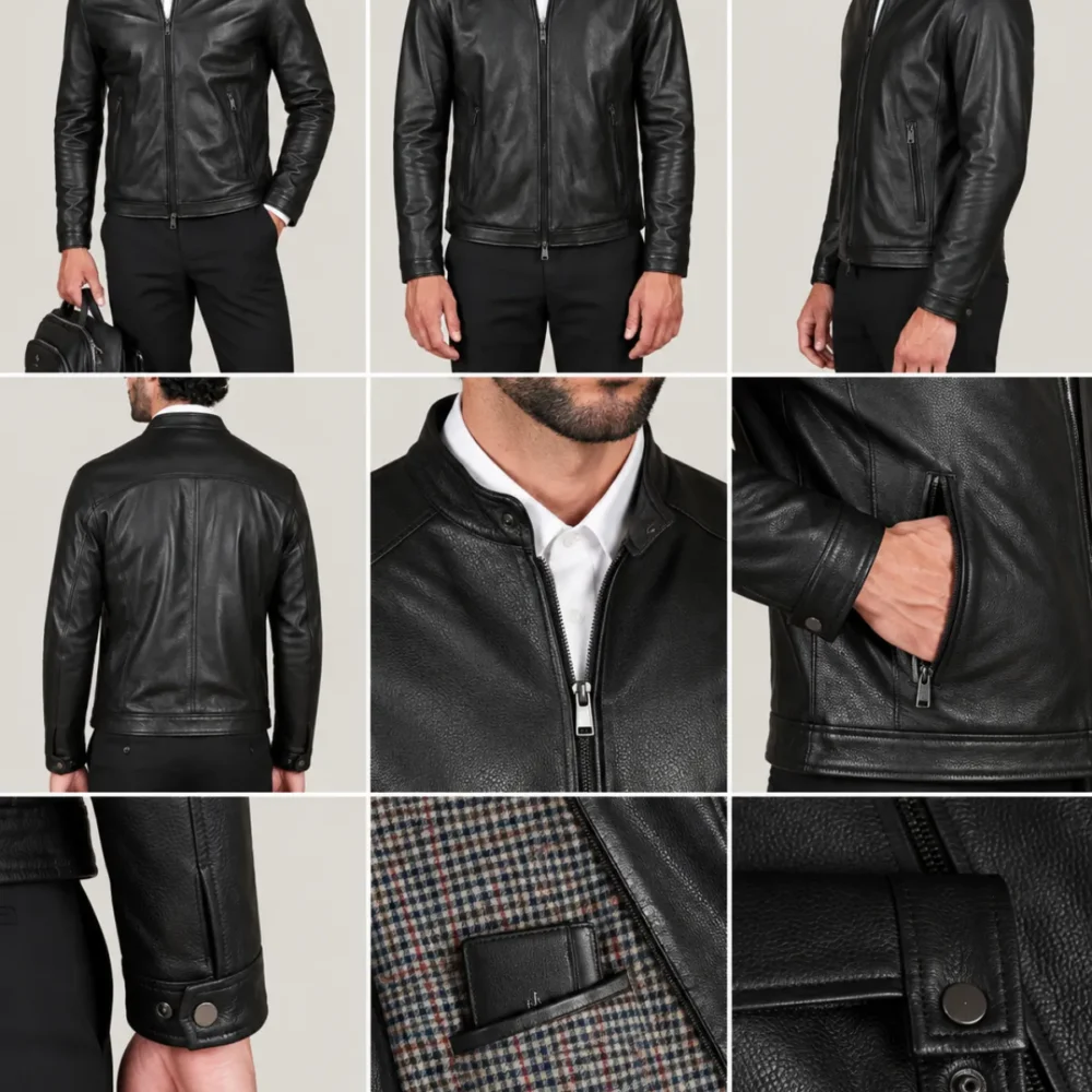 Lossiemouth Grained Black Leather Café Racer Jacket