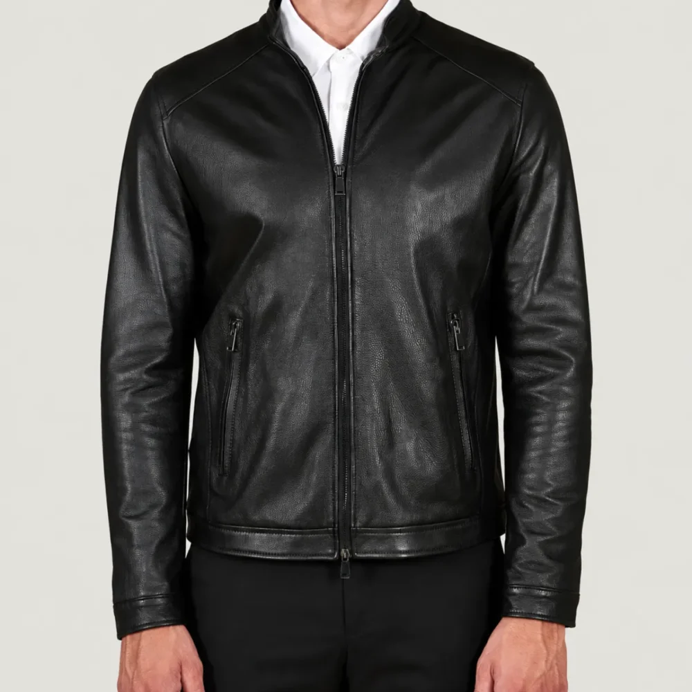 Lossiemouth Grained Black Leather Café Racer Jacket